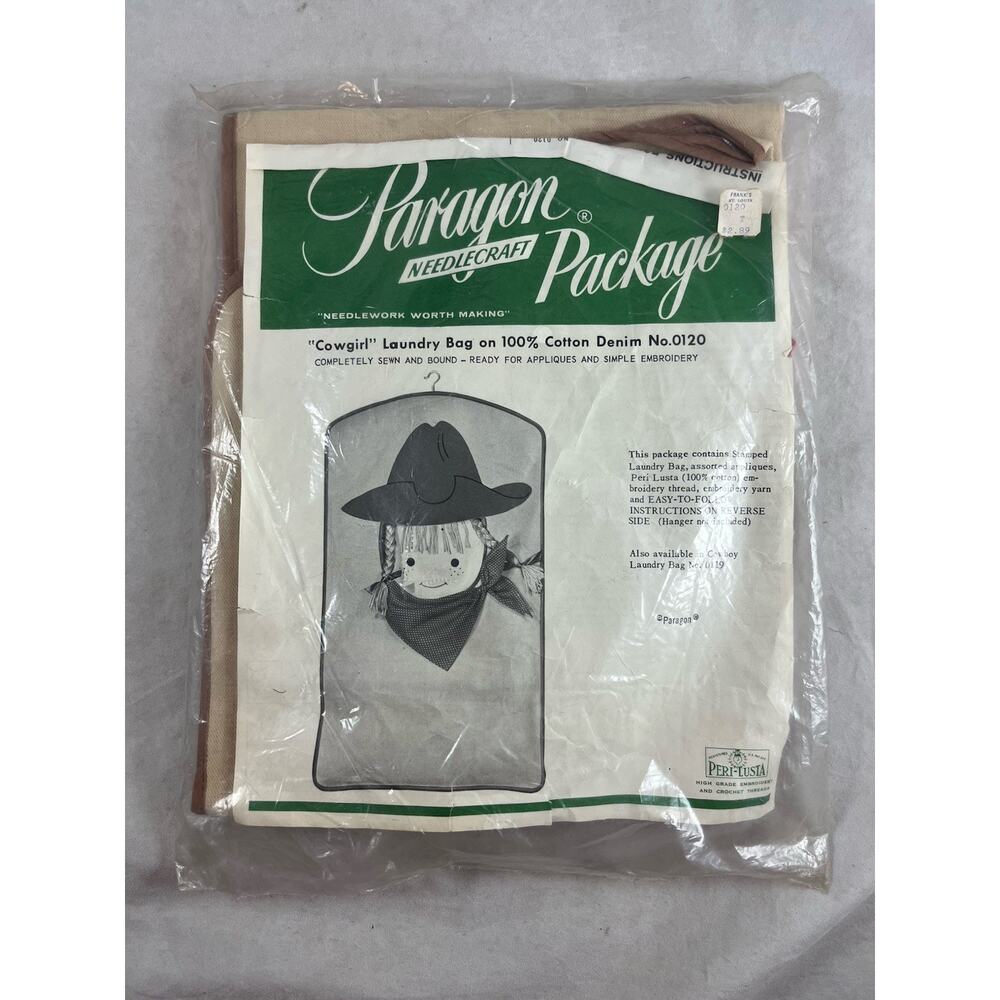 Cowgirl Laundry Bag Kit to Embroidery Appliques Paragon Needlecraft New 60s 70s